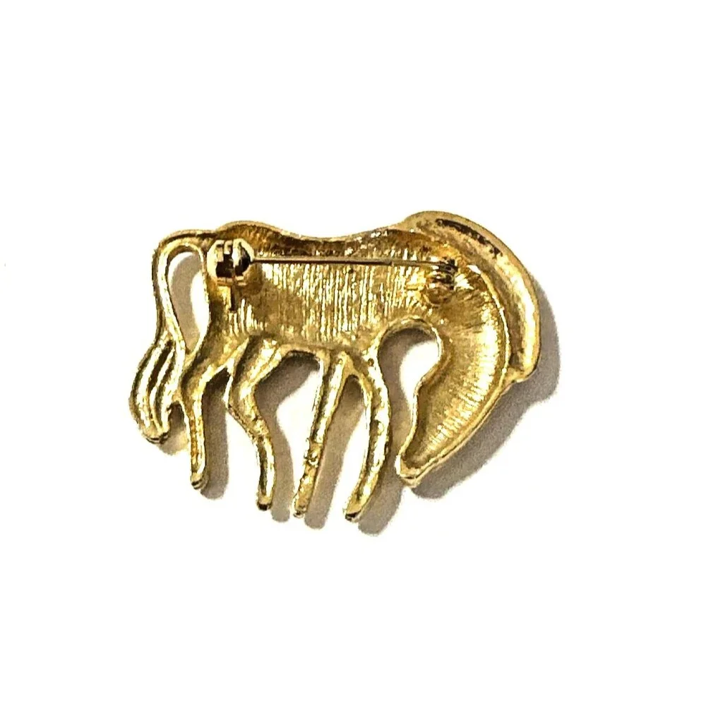 Vintage Abstract Zebra Brooch Gold Tone Modernist Pin MCM Figural Stylized 1.75